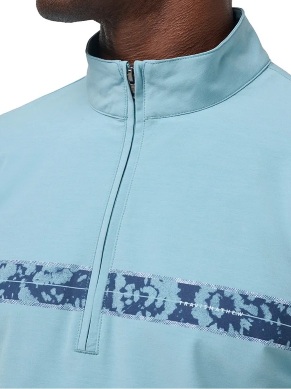 Men'TRAVIS MATTHEW Light Blue Quarter-Zip Pullover with Navy Stripe! L! New - Picture 3 of 8